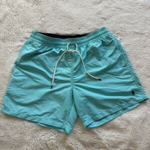 Vintage Polo Ralph Lauren Teal Swim Trunks M Nylon Mesh Lined Pony Logo